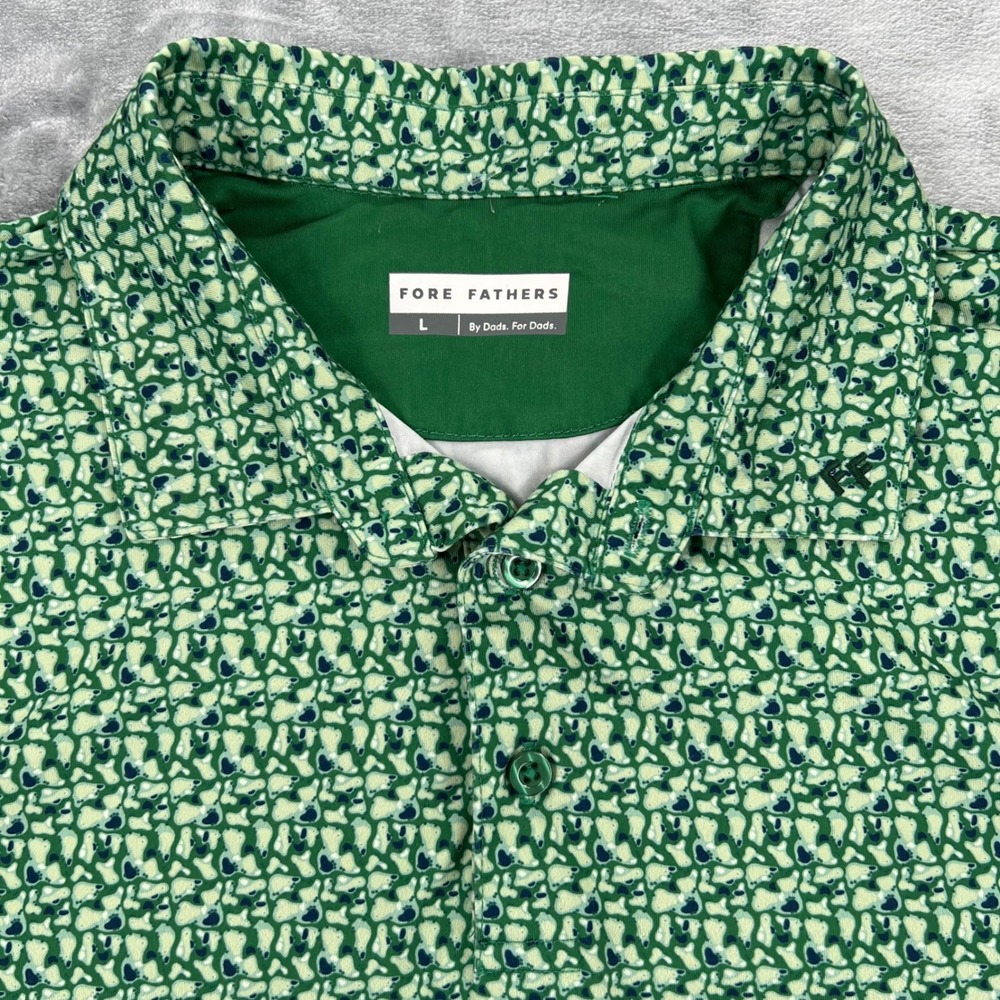 Fore Fathers Mens Large Green Patterned Performance Golf Polo Shirt Short Sleeve